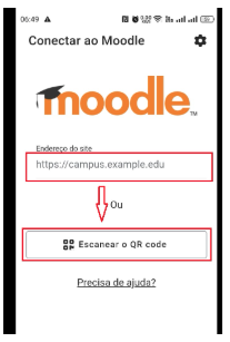 Tela de login do aplicativo Moodle